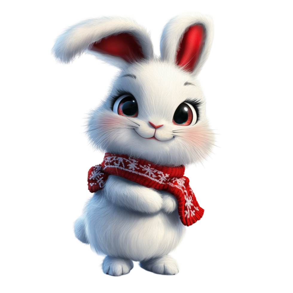 Playful White Bunny with Red Accessories png
