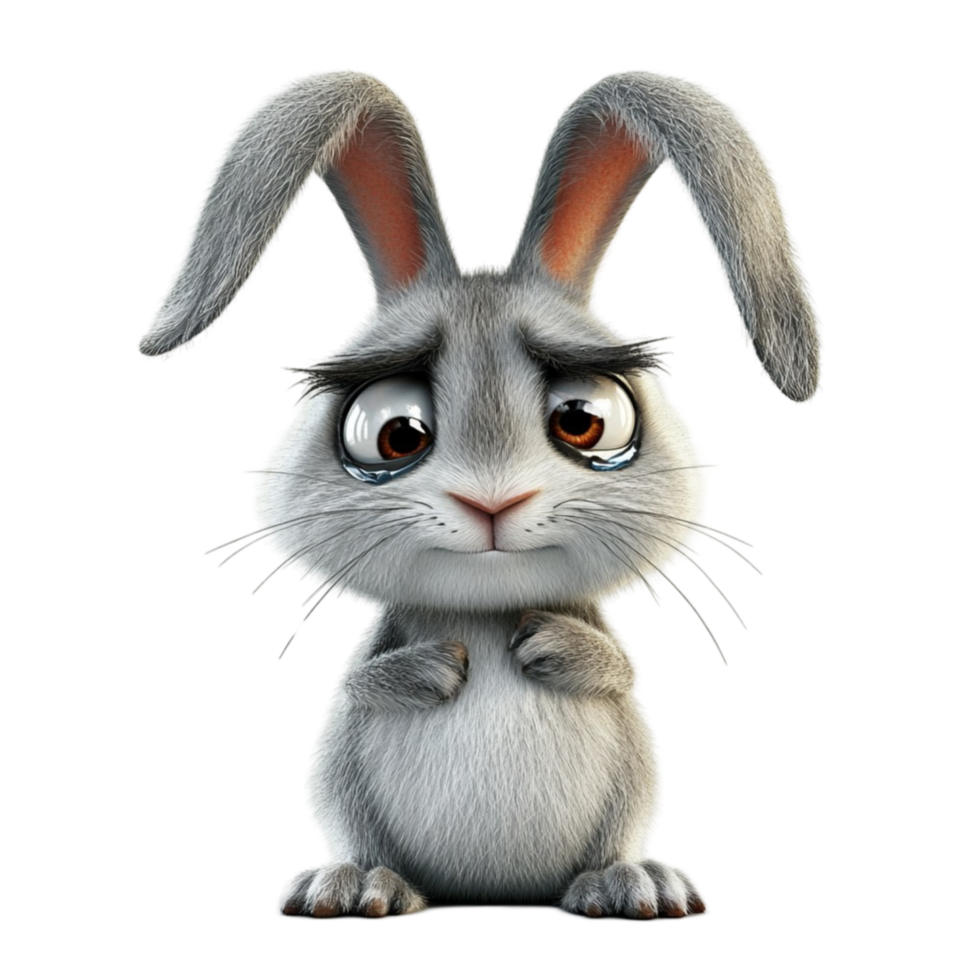 Sad Gray Rabbit with Droopy Ears png
