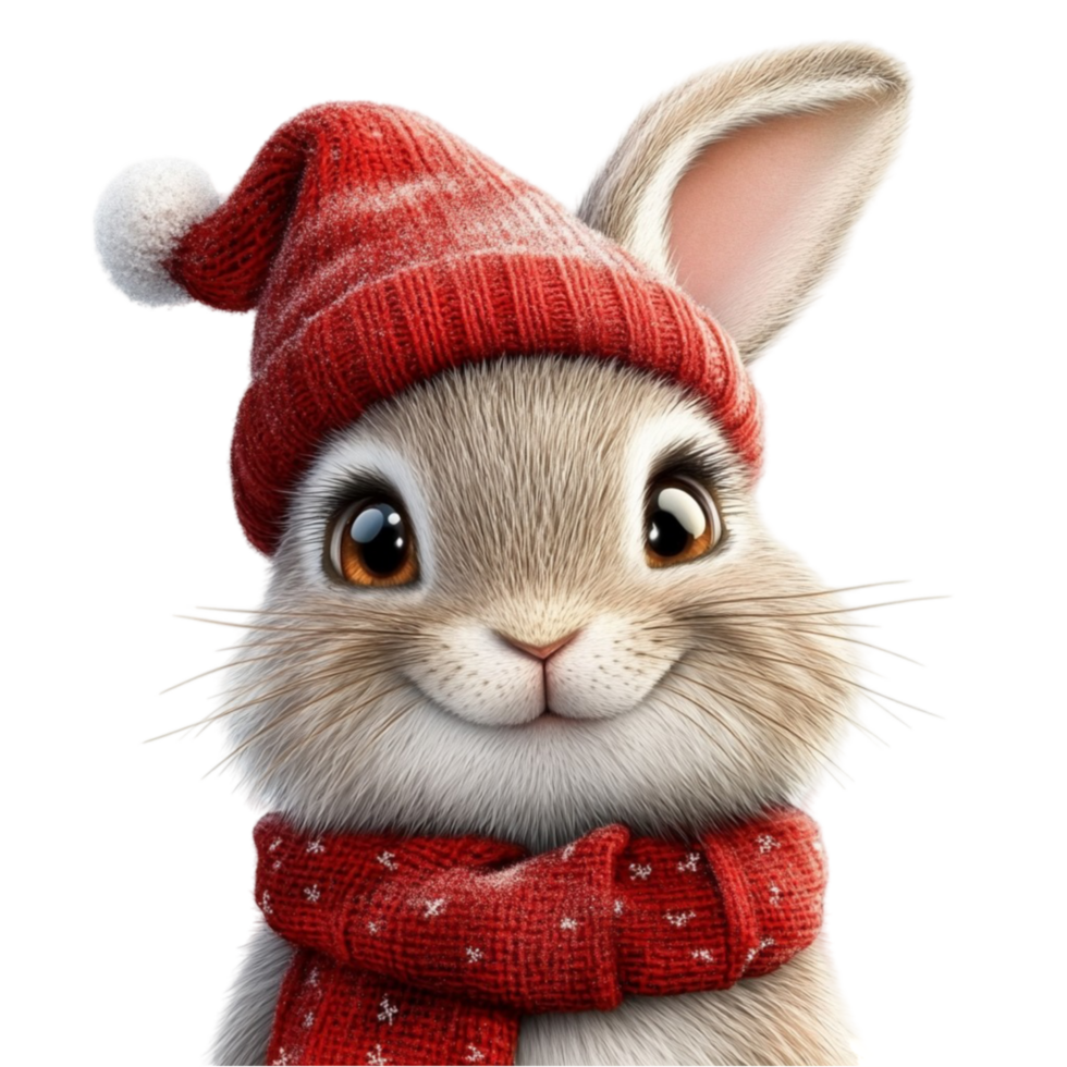 Smiling Bunny with a Woolen Hat and Scarf png