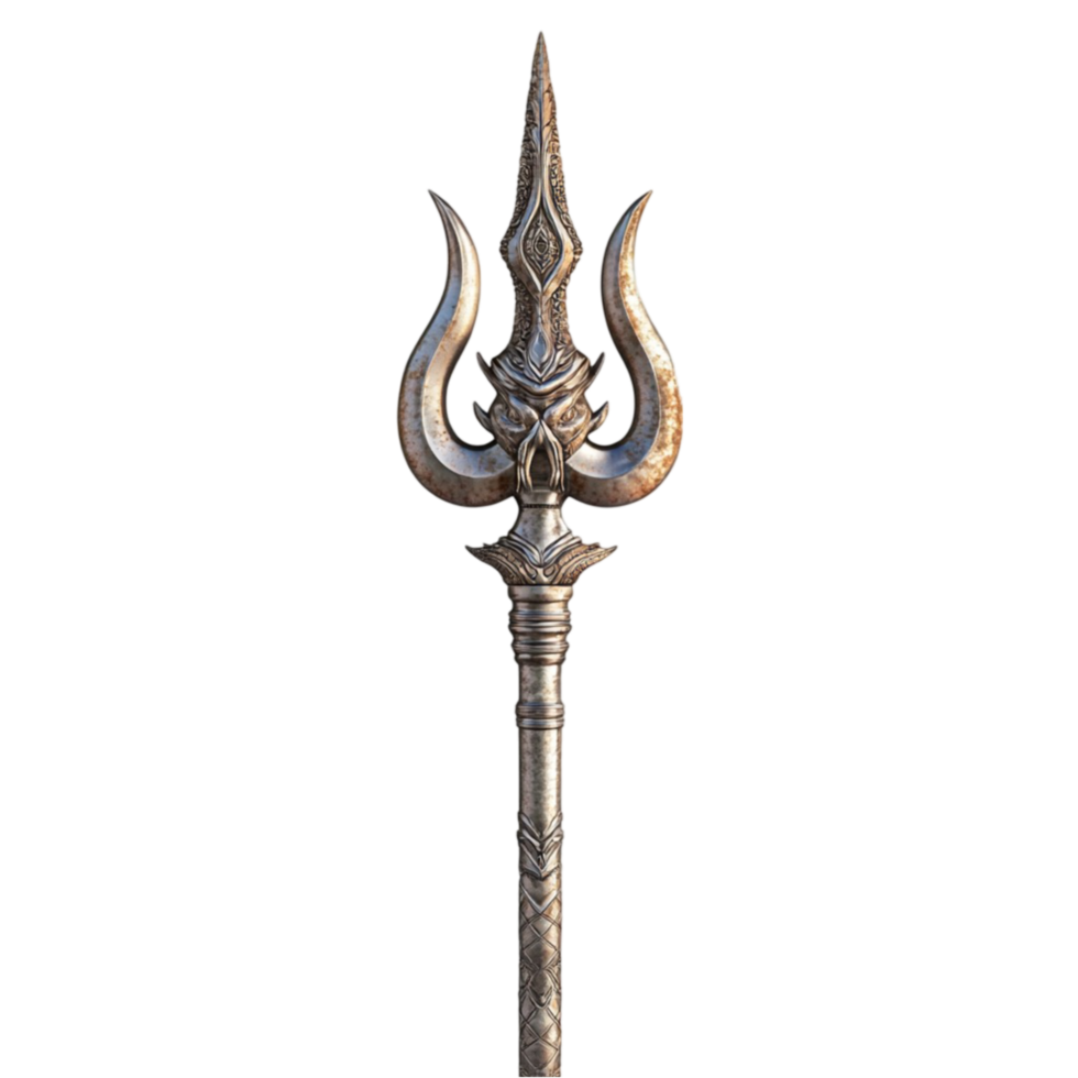 Antique Metal Trident with Engraved png