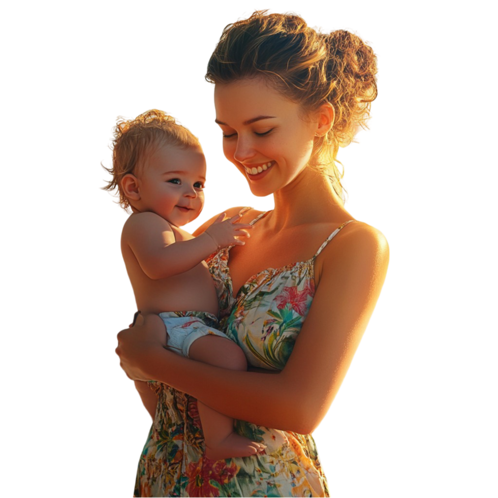 Loving Mother Holding Baby in Warm Light png