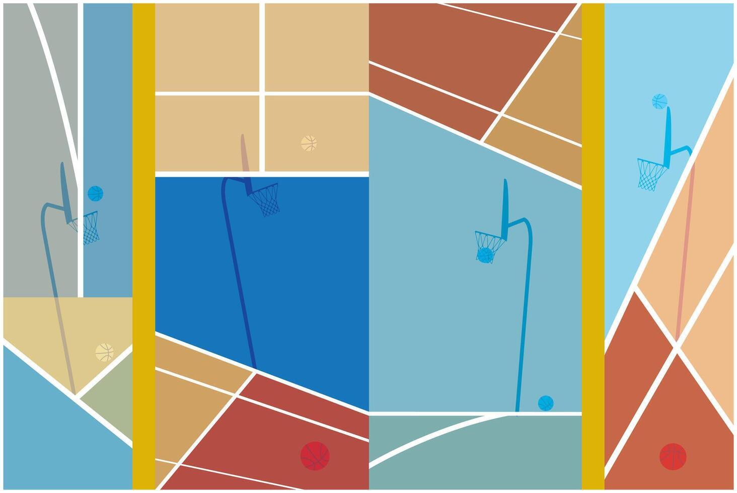 Basketball Courts. Close up of basketball court lines view vector