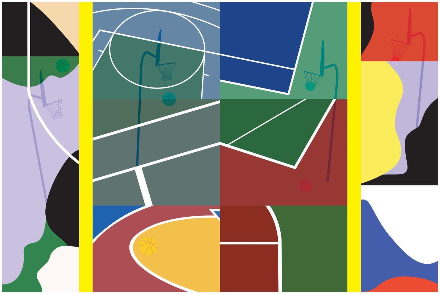 Basketball Courts. Close up of basketball court lines view. concept in flat style vector