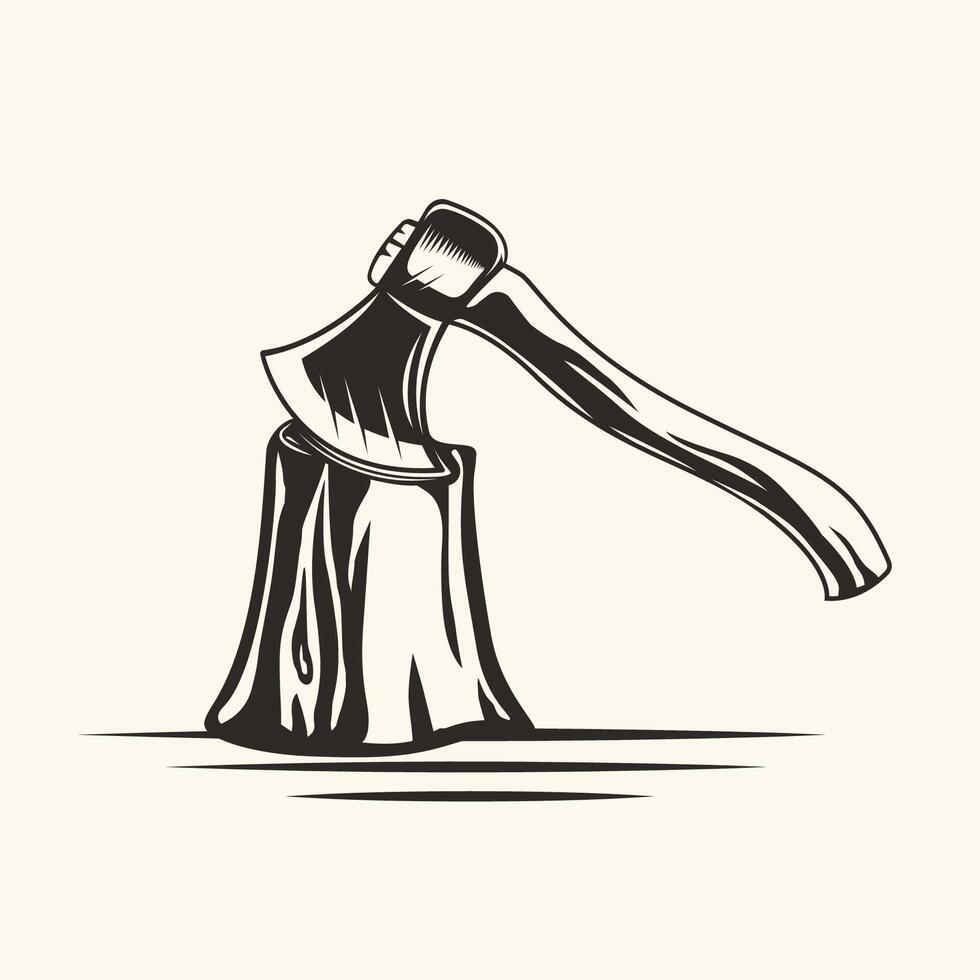 Lumberjack stump with axe for axeman logo design vector