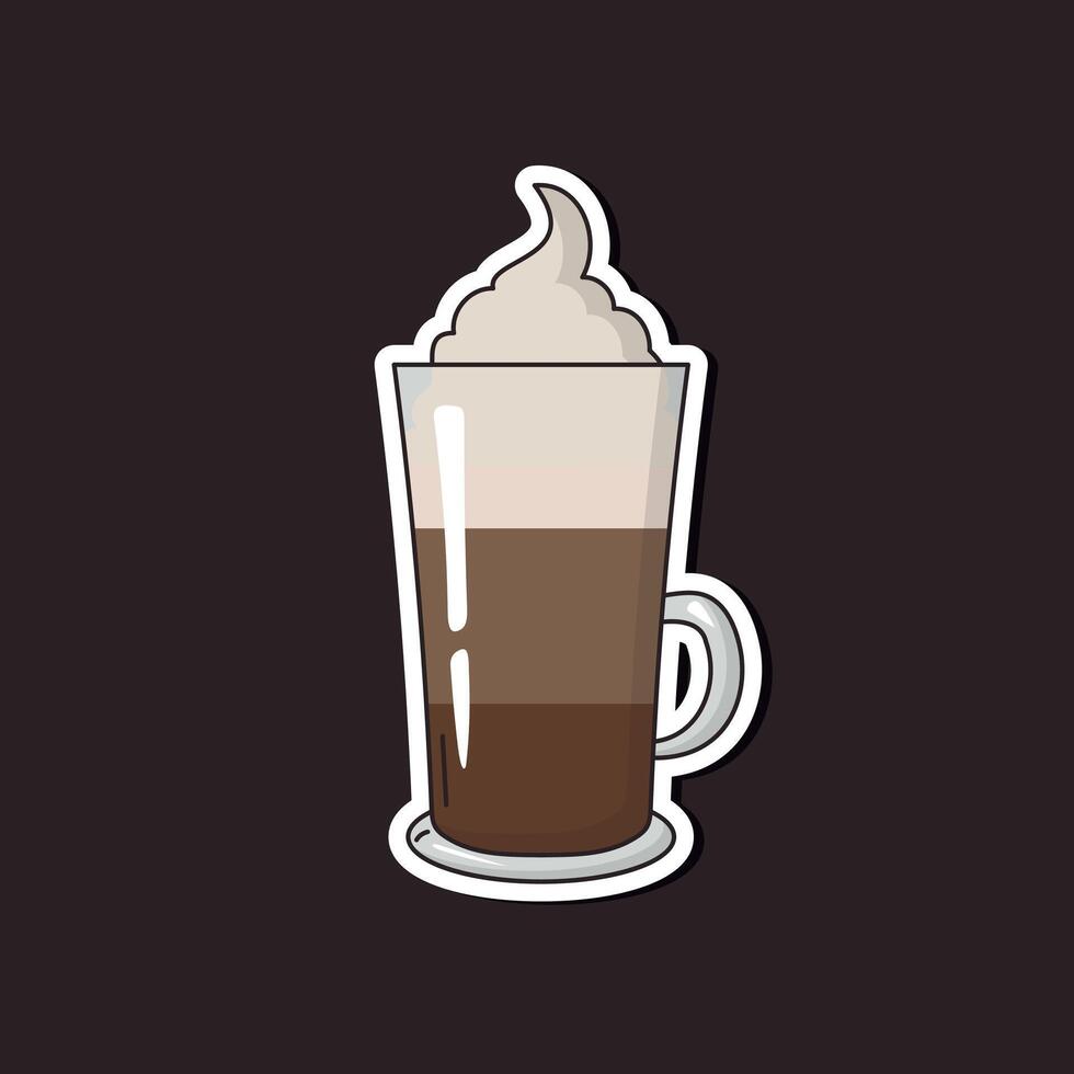 Coffee Glace with chocolate and ice cream in a tall glass cup. Flat illustrations for cafe menu, stickers, badges, cards, poster, tags, scrapbooking vector