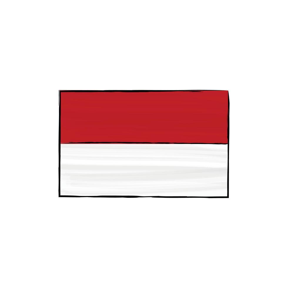 Indonesia flag with outline isolated on a white background. Hand drawn color illustration in sketch style. vector