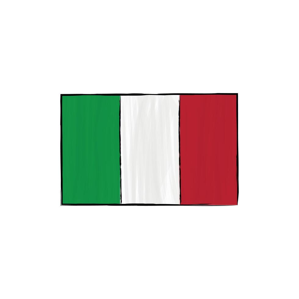 Italy flag with outline isolated on a white background. Hand drawn color illustration in sketch style. Graphic element. vector