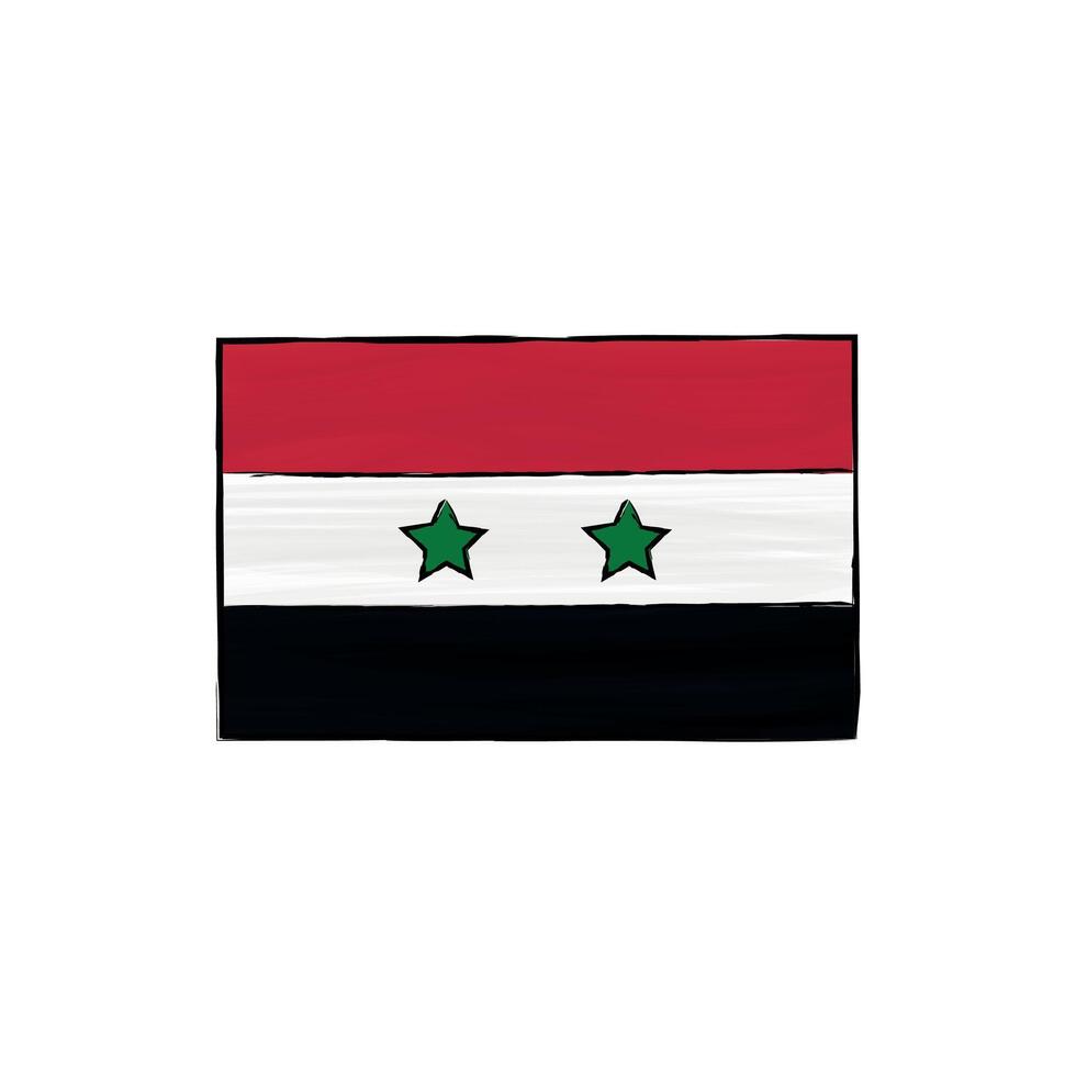 Syria flag with outline isolated on a white background, graphic element. Hand drawn color illustration in sketch style. vector