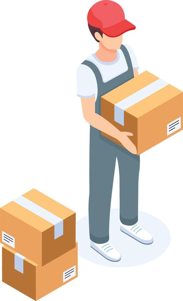 Delivery Worker Carrying Packages - Isometric Illustration vector