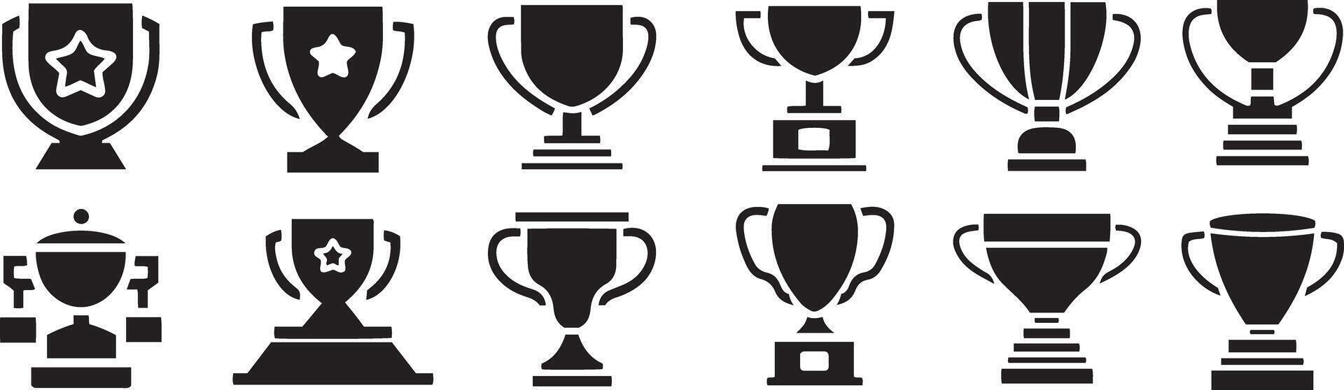 Collection of Various Trophy Silhouette Designs black and white vector