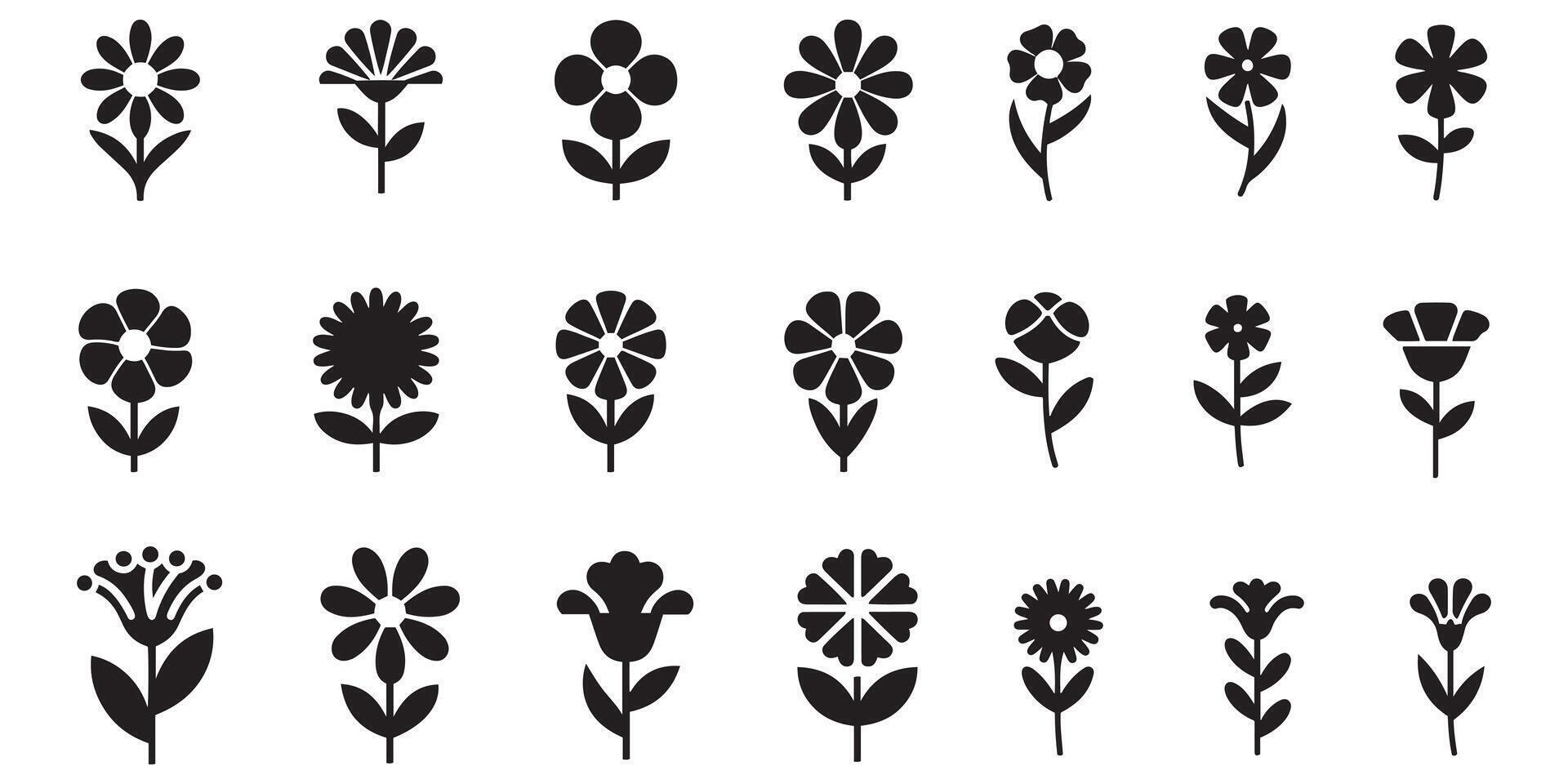 Collection of Simple Black and White Flower Icons vector