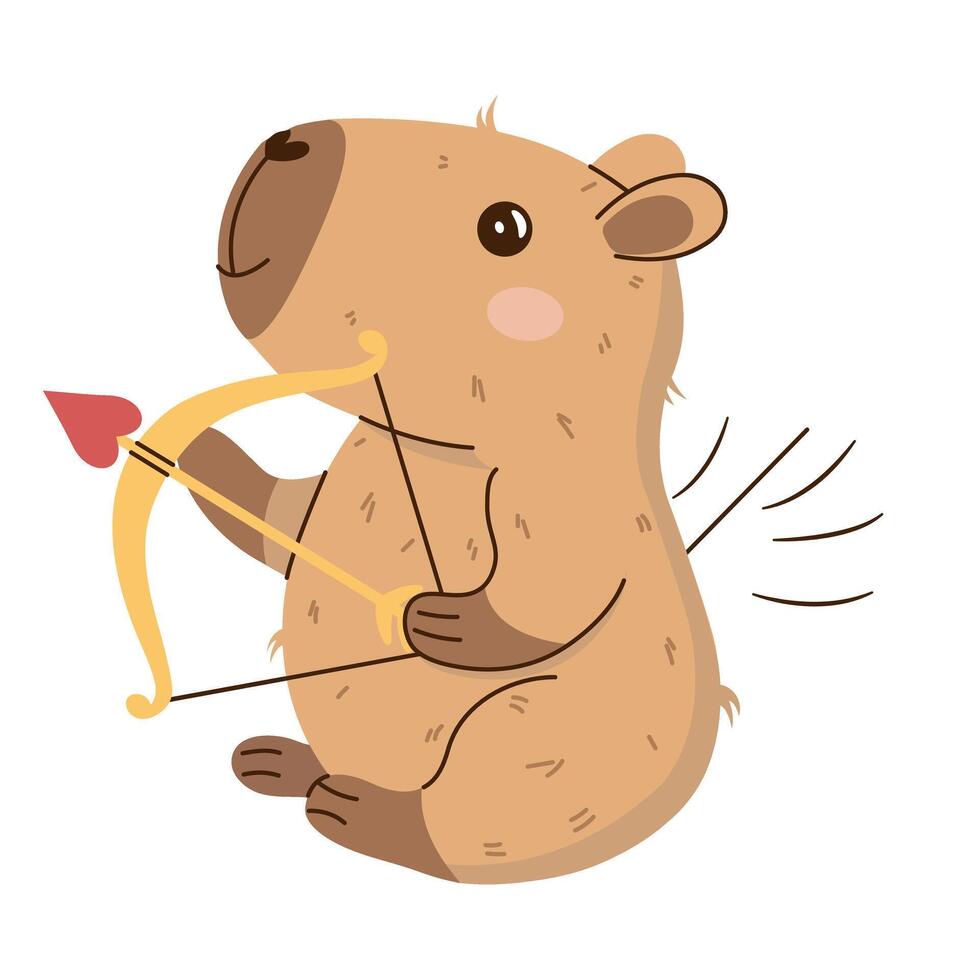 Cute isolated illustration of cupid's capybara with bow and arrow on transparent background. Perfect for Valentine's Day cards, stickers, posters and social media. Charming and playful design. vector