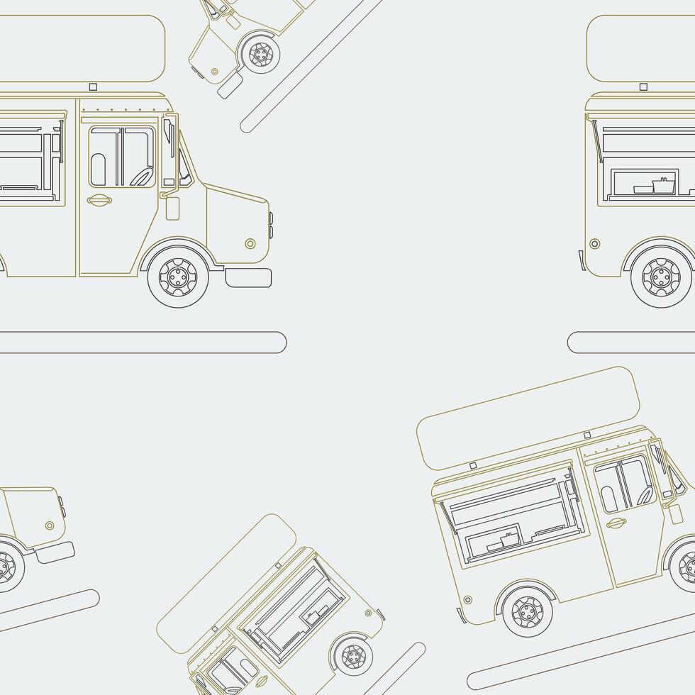 Editable Side View Mobile Food Truck Vectorized Illustration Seamless Pattern in Outline Style for Creating Background of Vehicle or Food and Drink Business Related Design vector