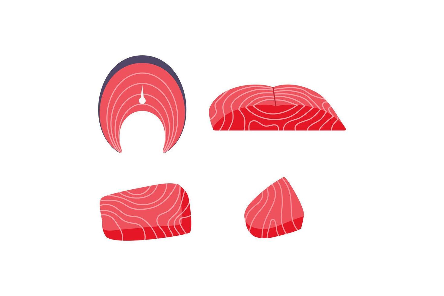 raw tuna meat flat icon set vector