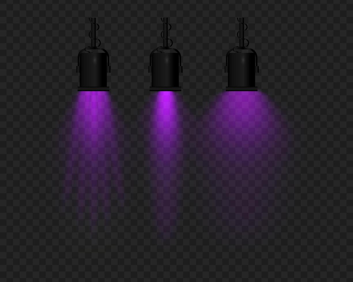 Three purple light bulbs on a black background vector