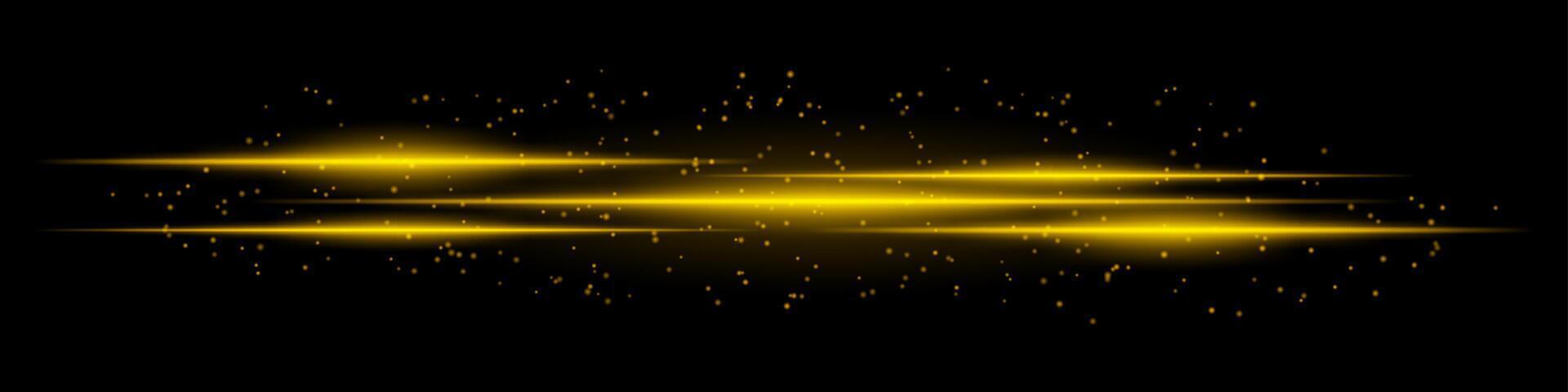 Golden light beams on black background vector