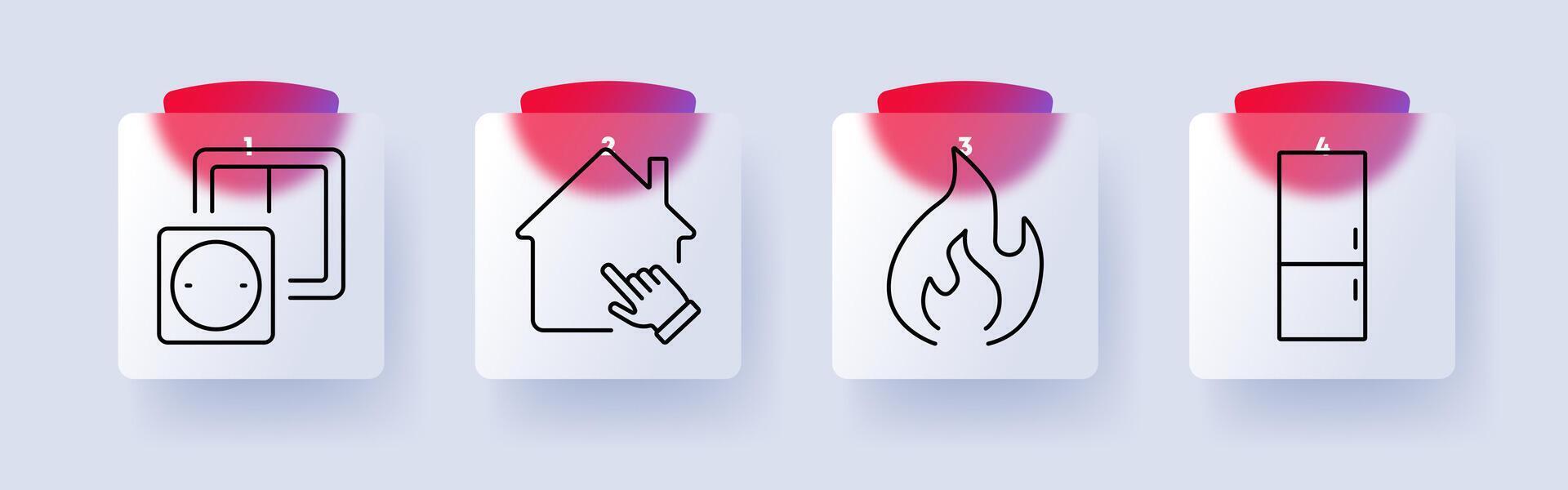 Home and energy set icon. Power socket, smart home, fire, refrigerator vector