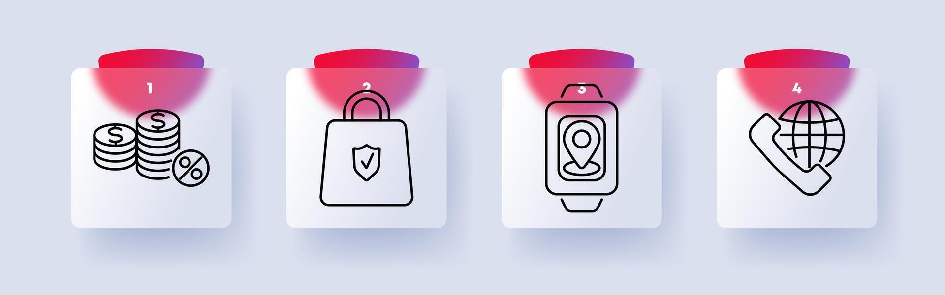 Finance and communication set icon. Investment, money growth, financial security, online payment, global connection, digital transactions, economic planning, secured shopping vector