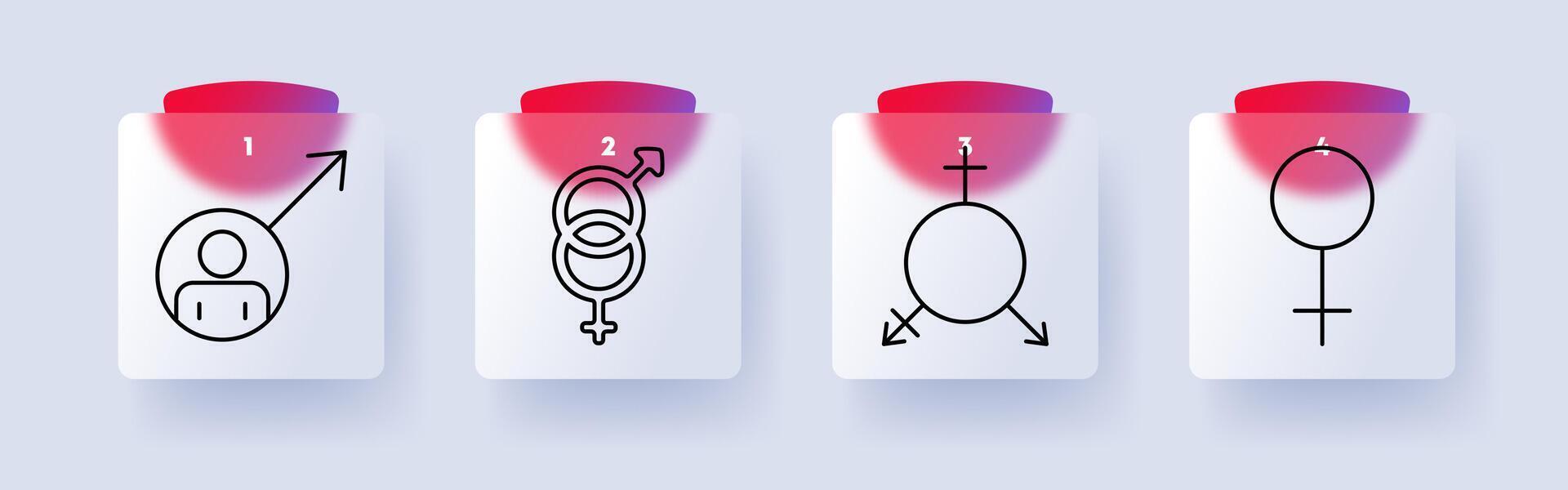 Gender and identity set icon. Male, transgender, non-binary, female, gender symbols, equality, inclusivity, diversity, representation, social awareness vector