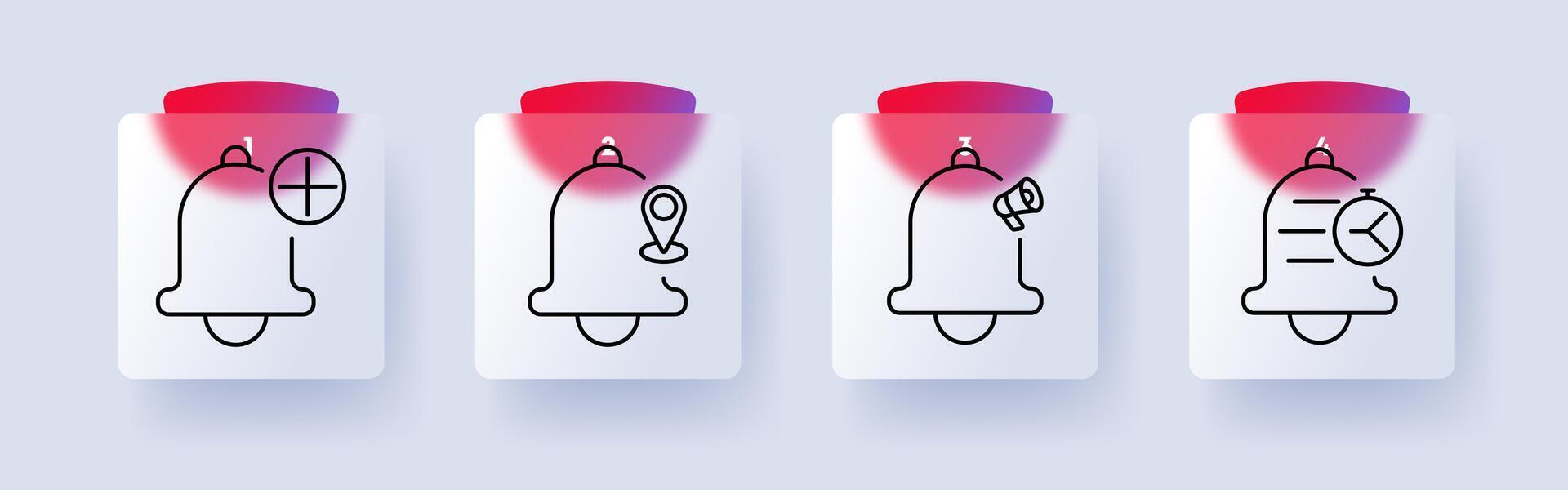 Notification and alerts set icon. New notification, location alert, urgent message, scheduled reminder, system updates, digital communication, alerts vector
