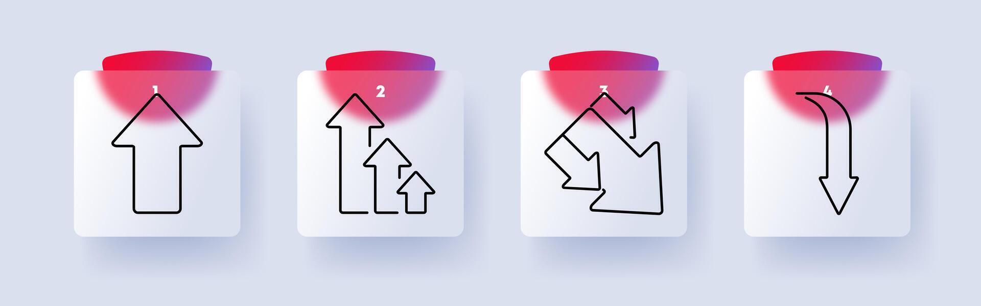 Direction and business movement set icon. Upward trend, multiple arrows, strategic shifts, downward movement, corporate growth, business development, financial shift vector