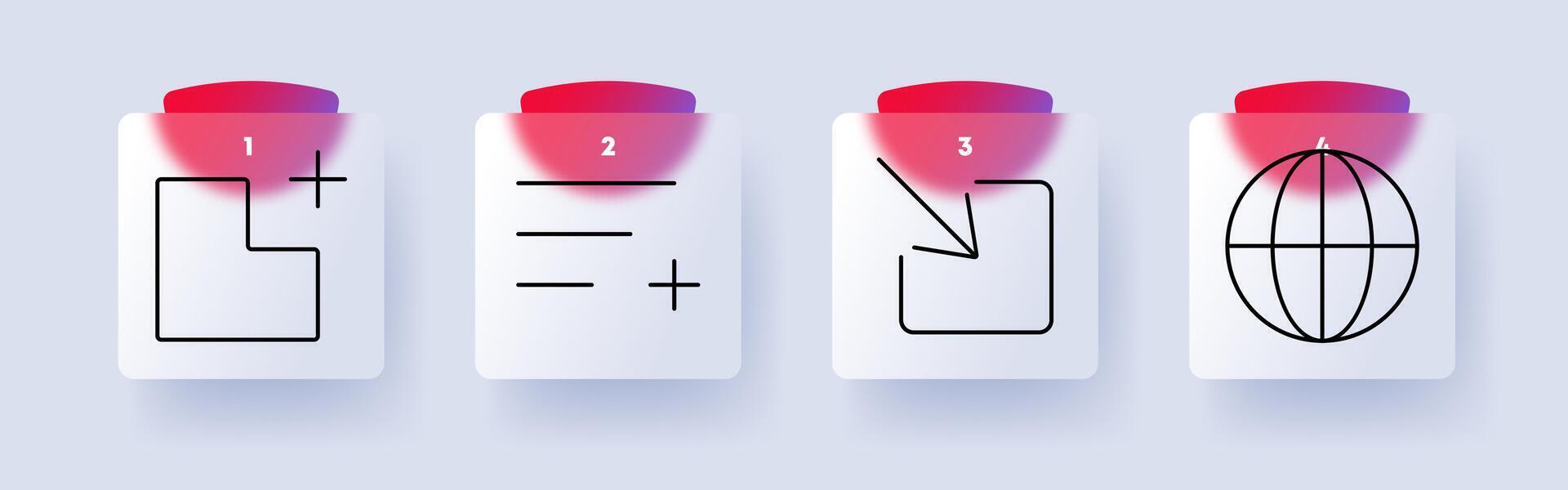 Interface set icon. Add shape, text addition, insert arrow, globe, UI design, digital tools, user interaction, online content, web interface vector