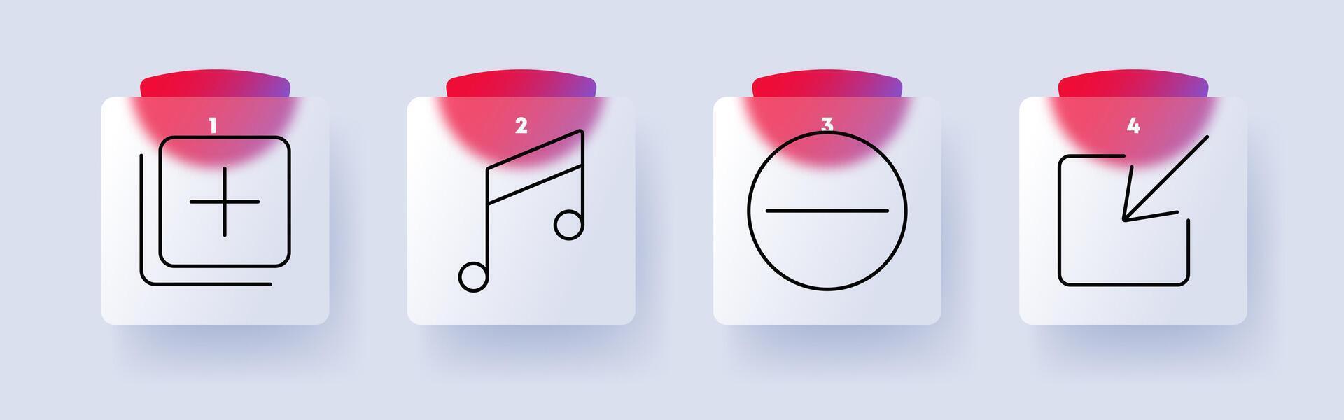Media set icon. Add content, musical note, minus symbol, insert element, multimedia, sound, UI design, creativity, entertainment, editing vector