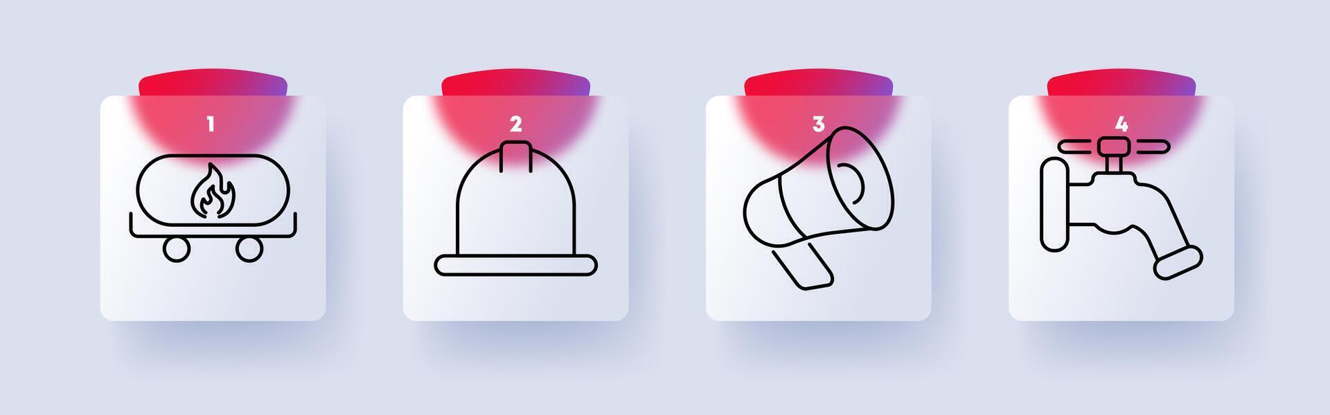 Utility set icon. Gas tank, notification bell, megaphone, water tap, energy supply, emergency alert, communication, utilities, water system, gas storage vector