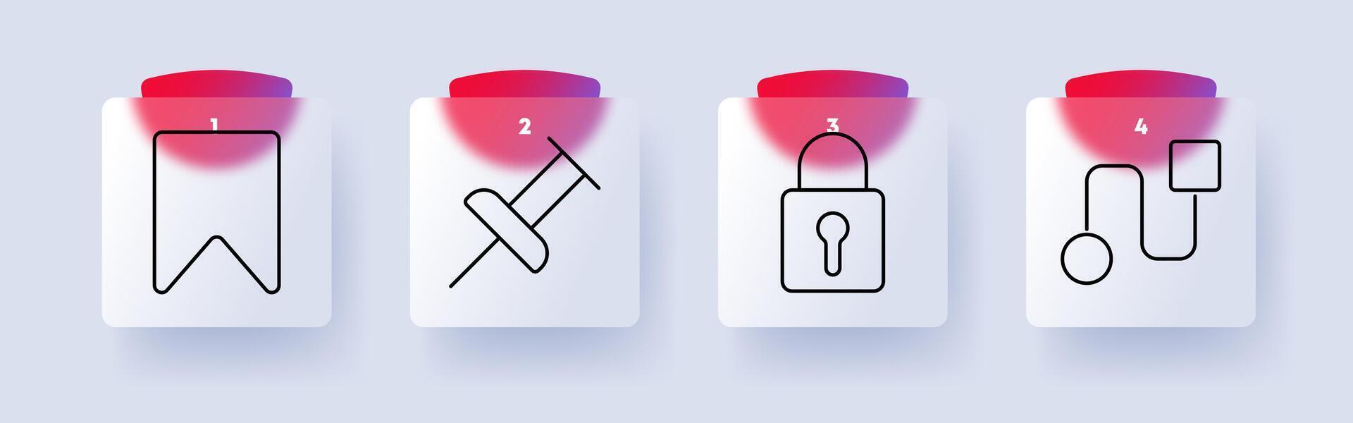 Organization set icon. Bookmark, pin, lock, flowchart, security, access, note, diagram, process, favorite, save, password, privacy, connection, UI, plan vector