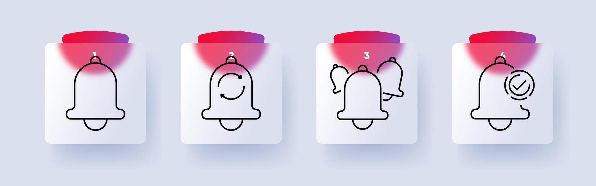 Notification and alerts set icon. Bell, update notification, multiple alerts, confirmed notification, reminder system, digital warning, online communication vector