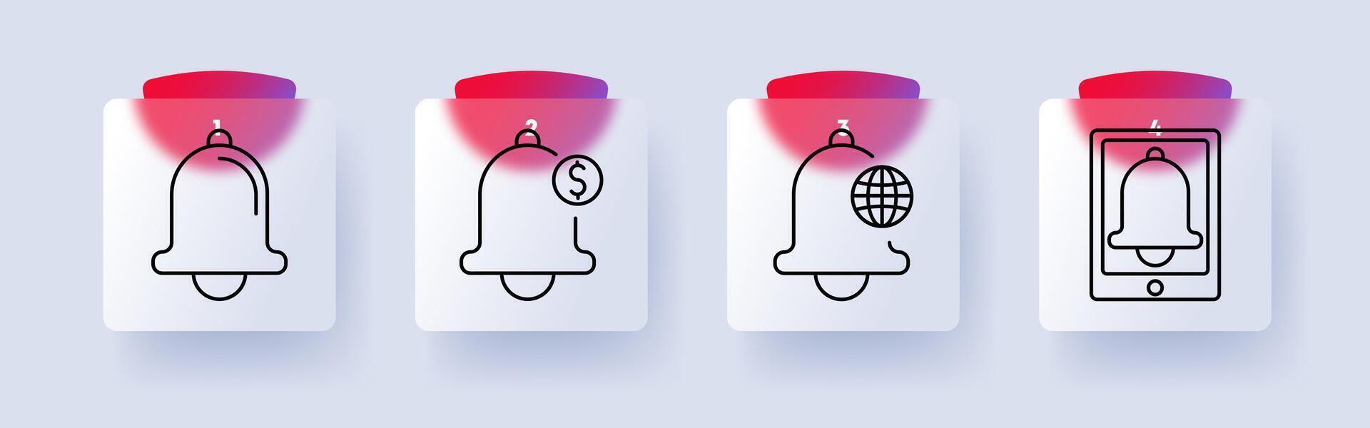 Notification set icon. Bell, financial alert, global notification, mobile notification, online alerts, communication, reminders, updates vector