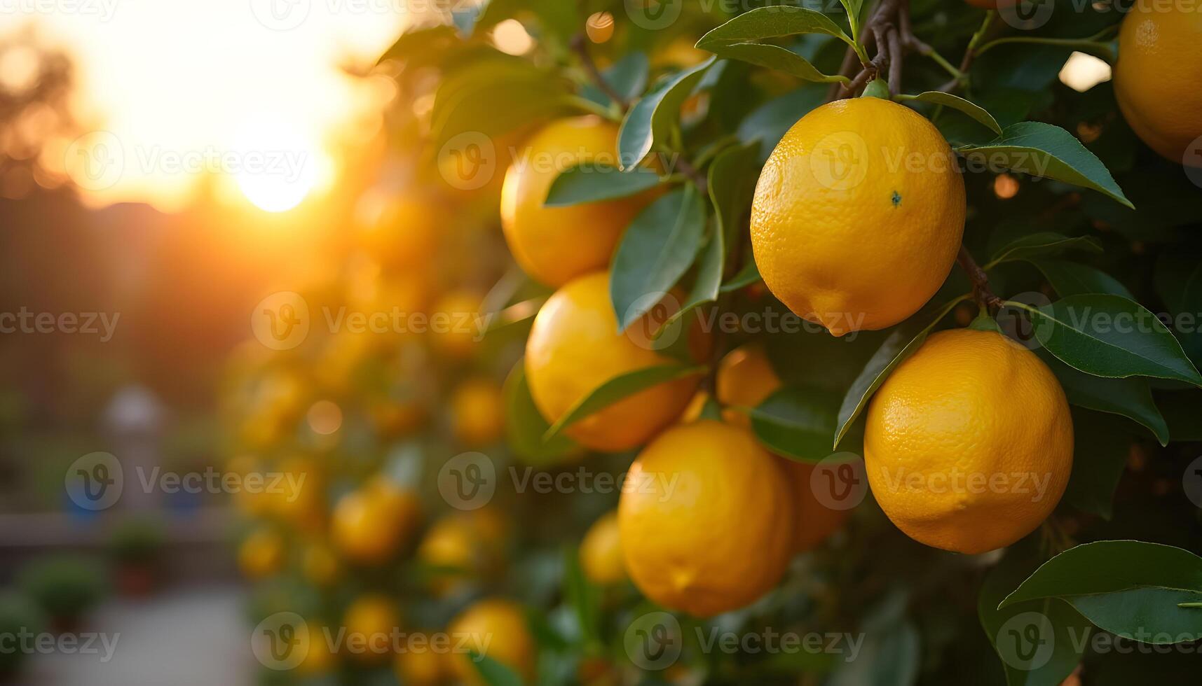 A lemon tree with many ripe lemons photo