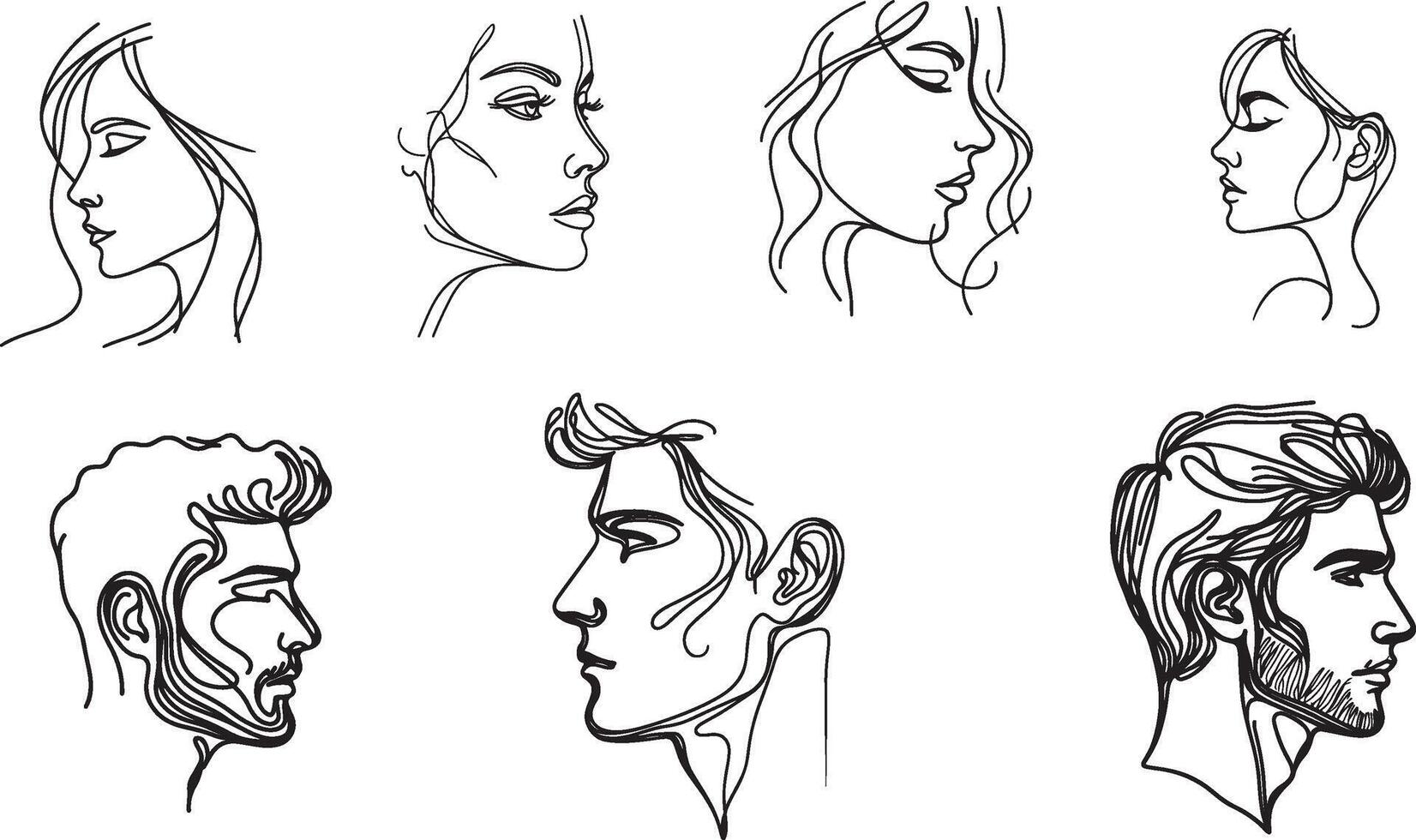 A set of sketches of different people's faces vector