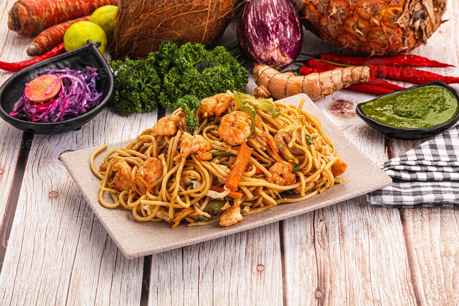 A plate of food on a table photo