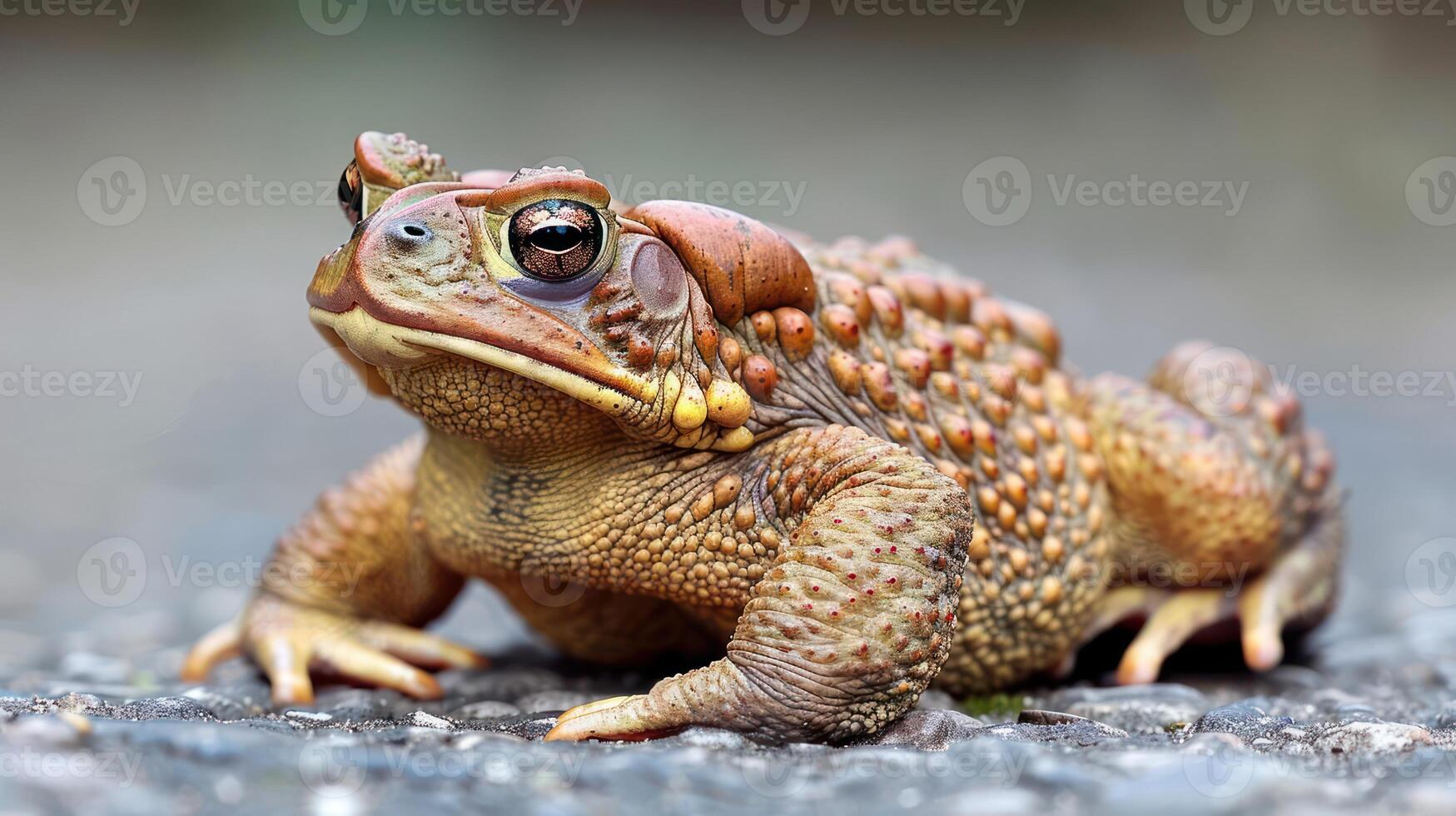 Close-up of a textured toad resting on a rocky surface in a natural outdoor setting photo