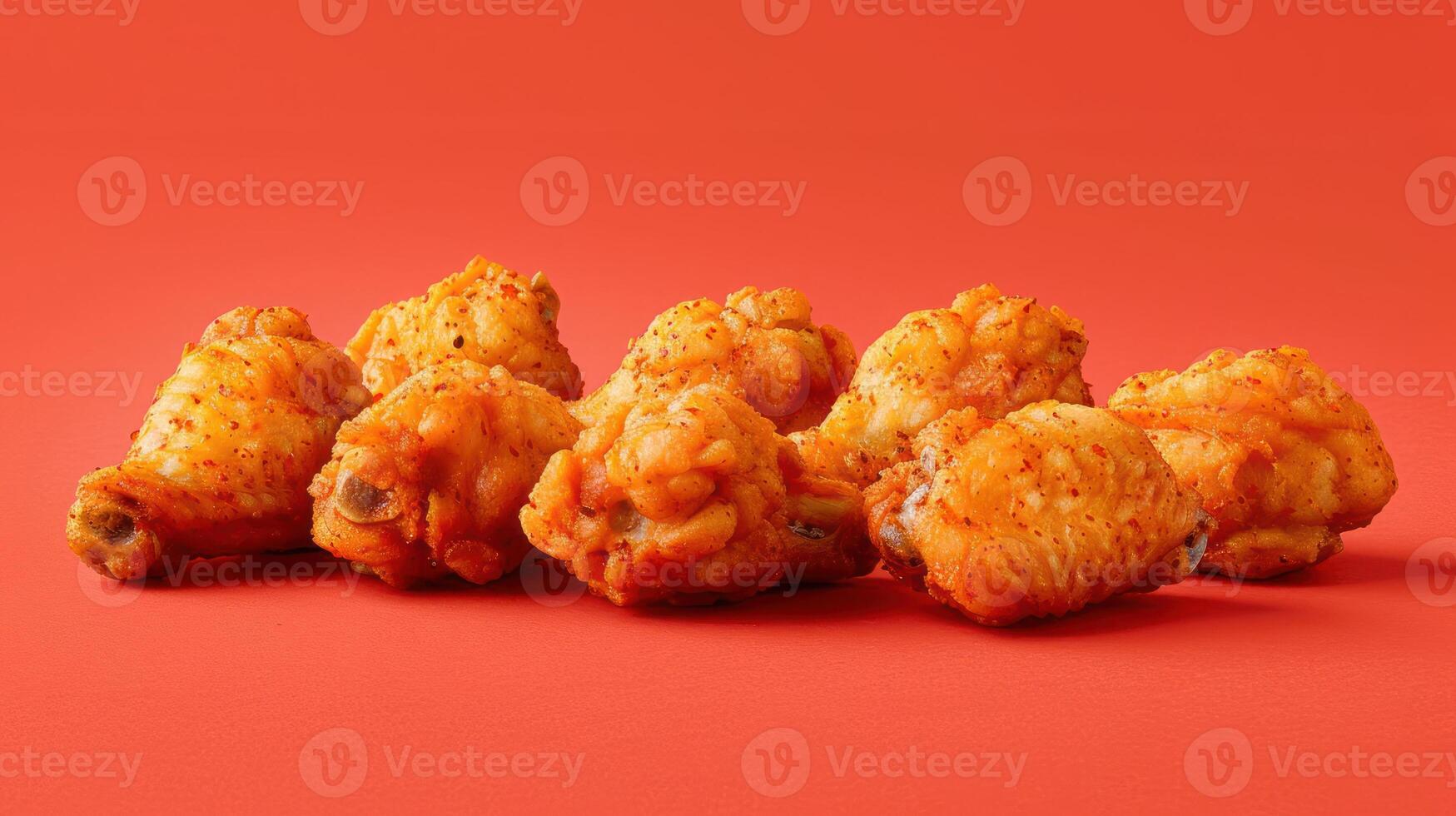 A vibrant display of spicy chicken wings arranged on a bright background. photo