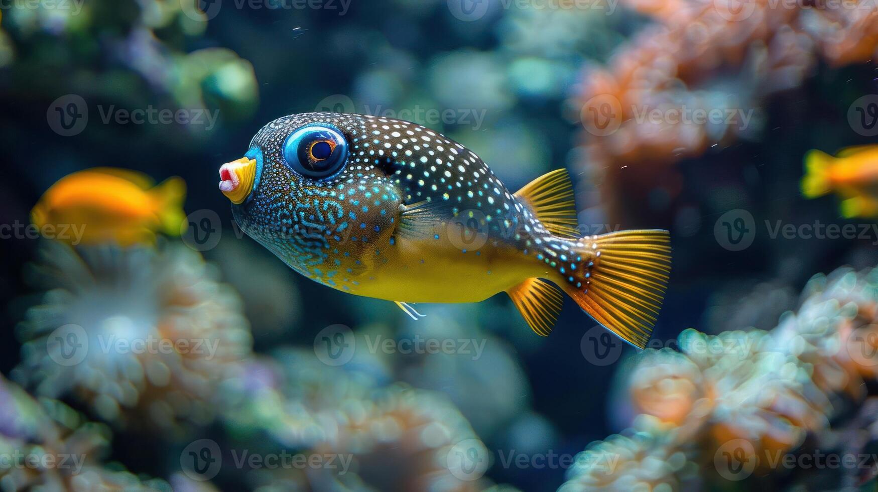 Colorful fish swimming amidst vibrant coral reef ecosystem in a serene underwater environment photo