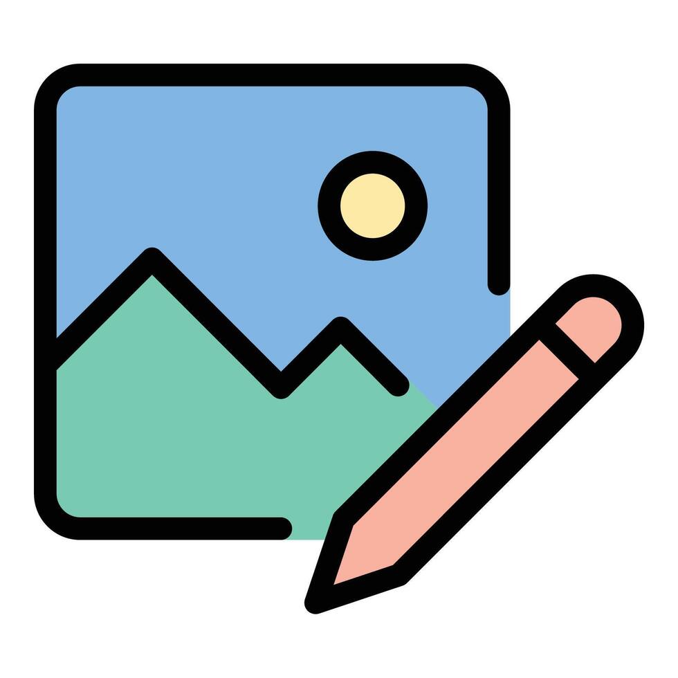 Photo Edit Icon Image Enhancement in Flat Line Color Style vector