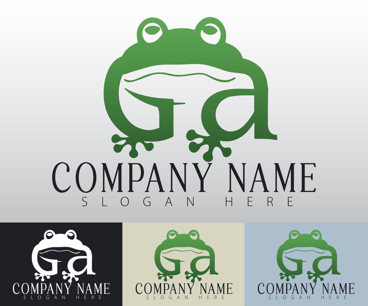 The minimalist frog logo, featuring the letters Ga, strikes a perfect balance between simplicity and creativity, making it adaptable for diverse branding purposes. vector