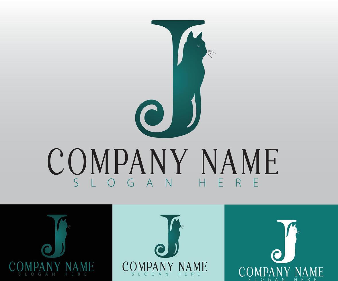 The letter J is creatively designed to incorporate a cat figure within its form. vector