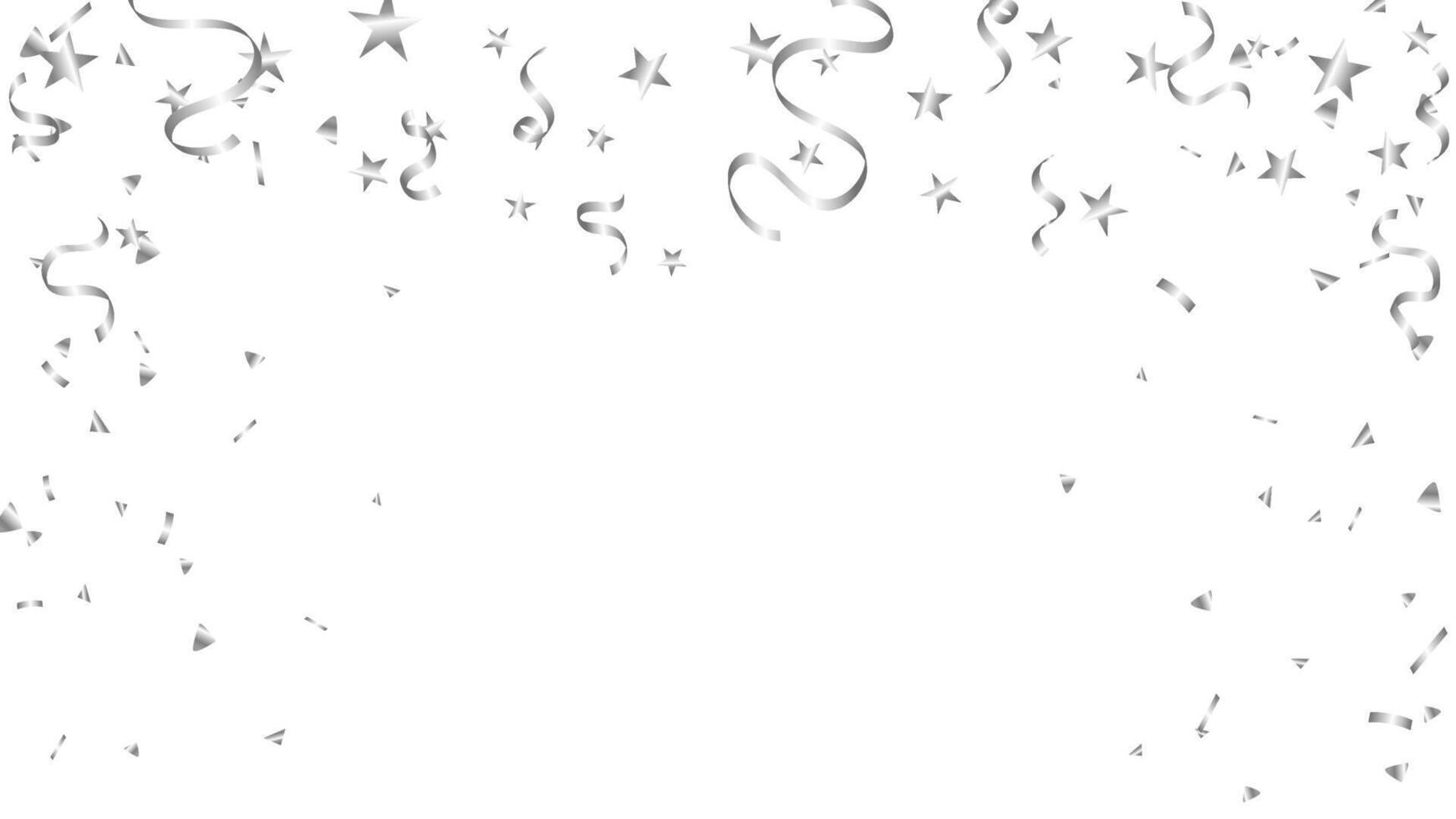 Banner background with silver winding ribbons confetti. Decoration anniversary, celebration, greeting card vector