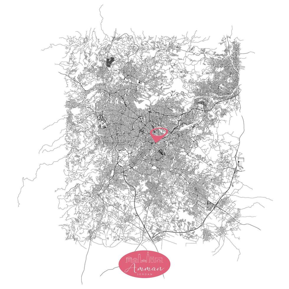 Amman capital city of Jordan,Urban Streets Roads Map with city center location pin, illustration element image vector