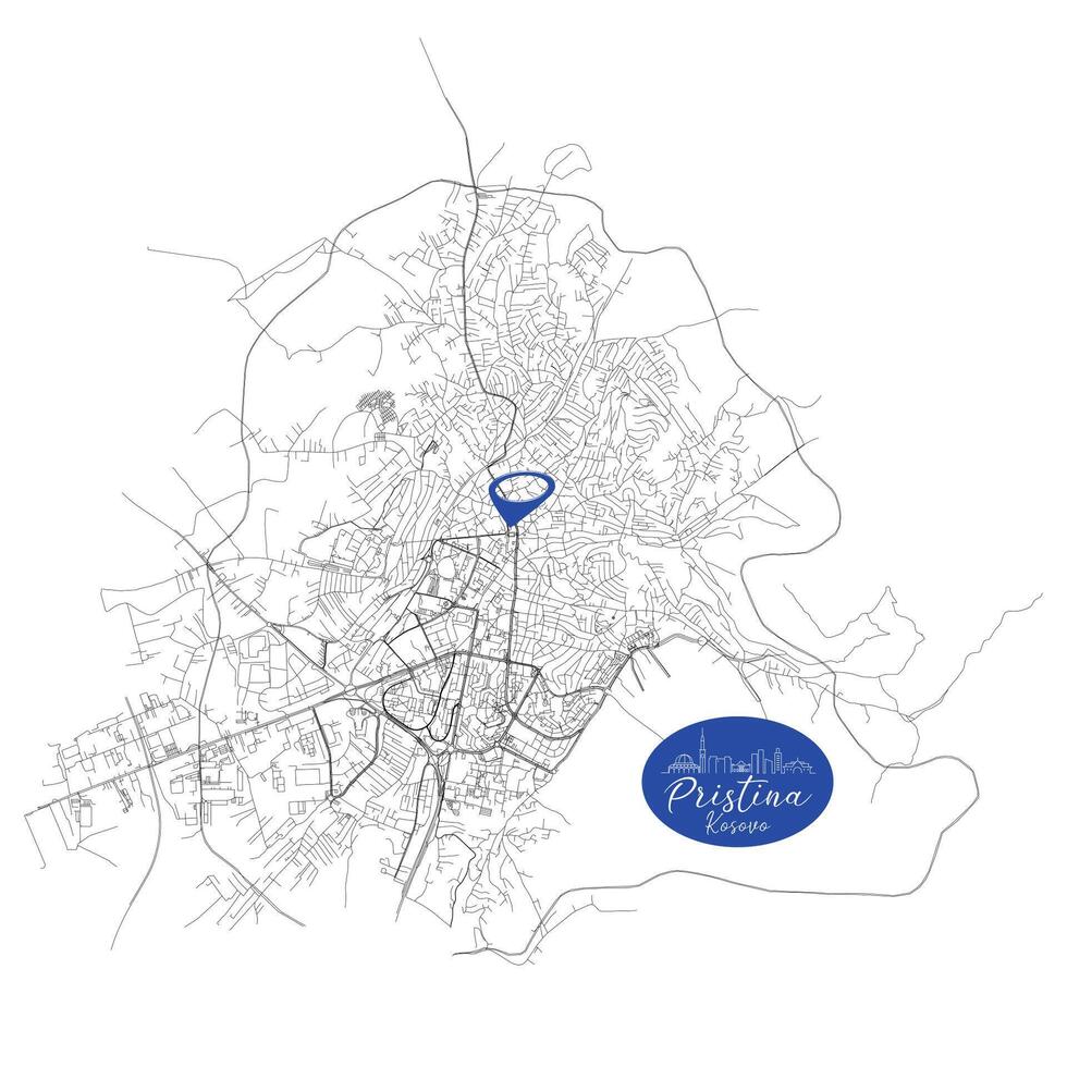 Pristina capital city of Kosovo,Urban Streets Roads Map with city center location pin, illustration element image vector