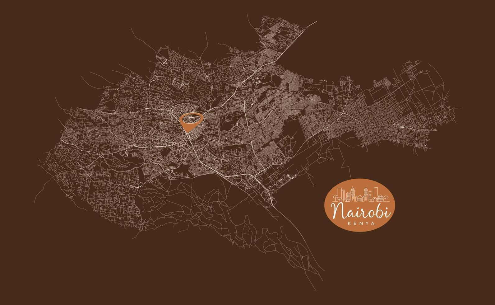 Nairobi capital city of Kenya,Urban Streets Roads Map with city center location pin, illustration element image vector