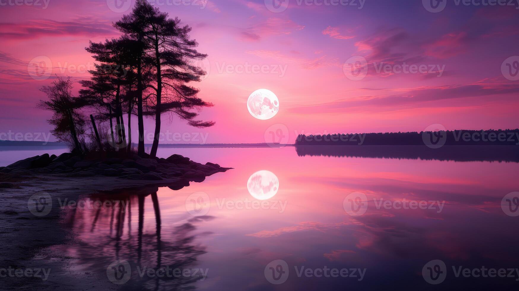 serene pink moon photo