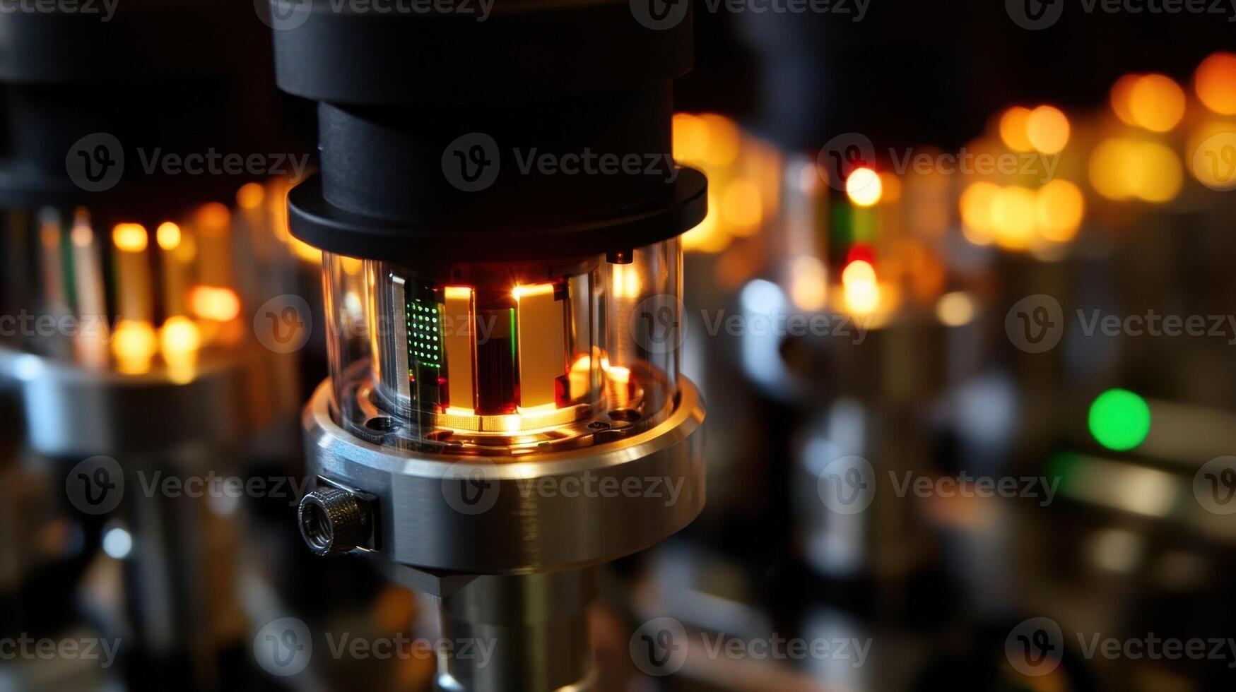 Glowing vacuum tubes in high tech laboratory setting photo