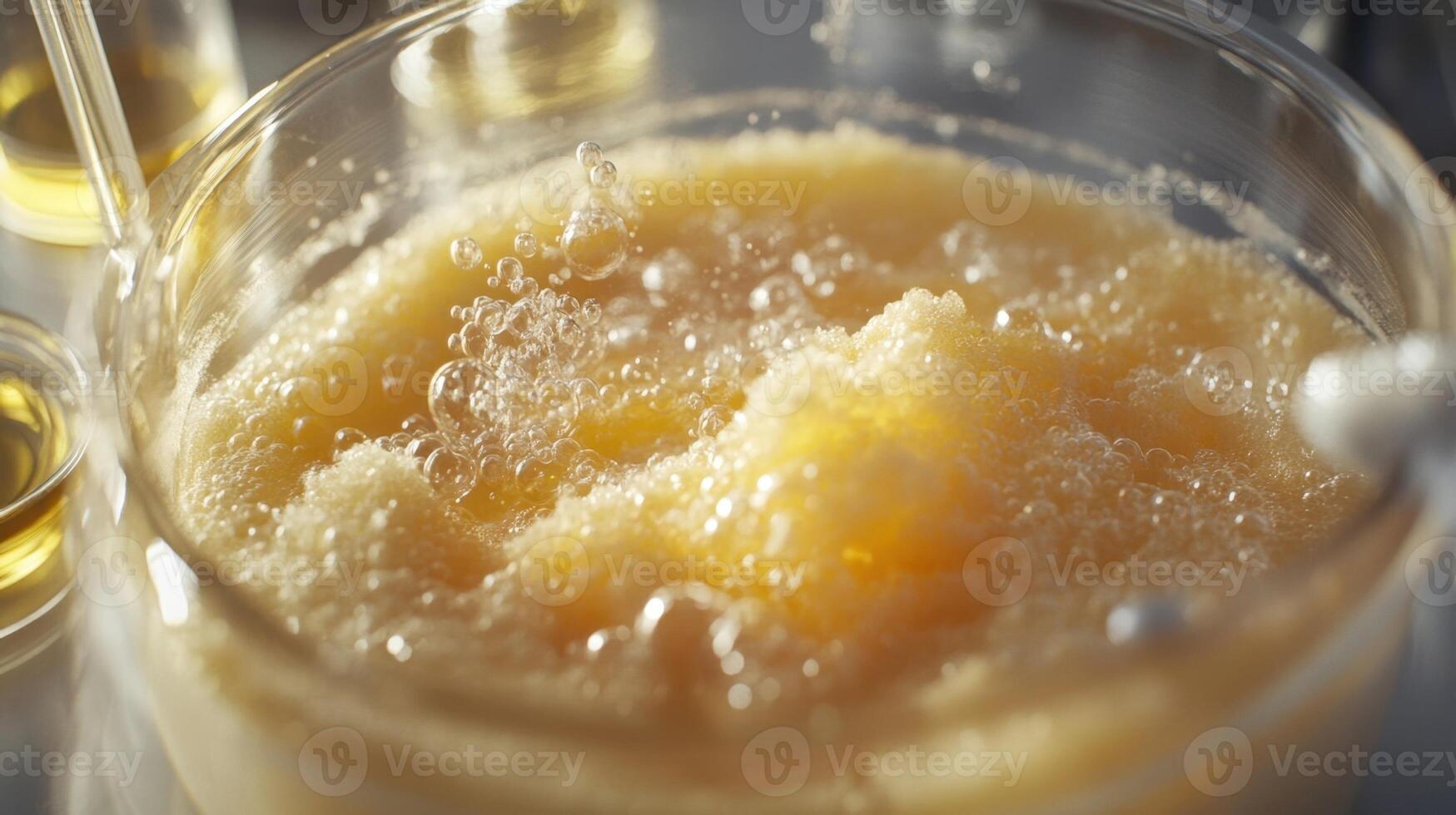 Bubbling chemical reaction in laboratory setting photo