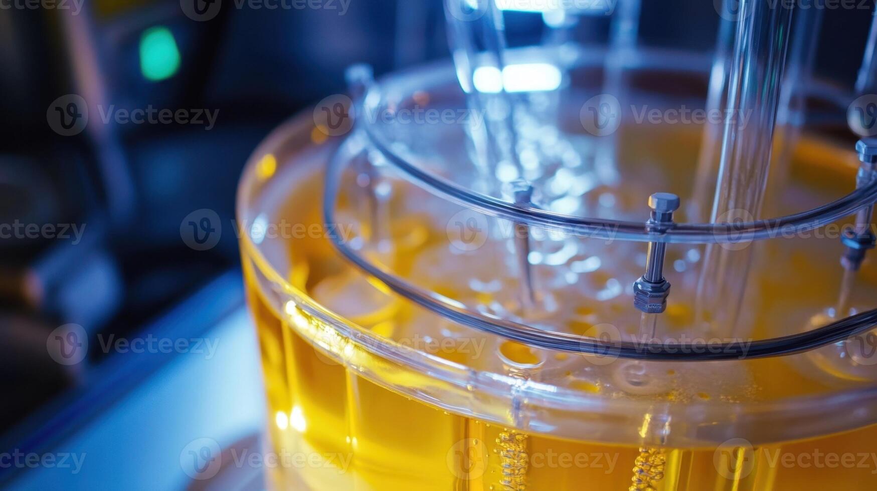Scientific laboratory equipment with yellow liquid photo