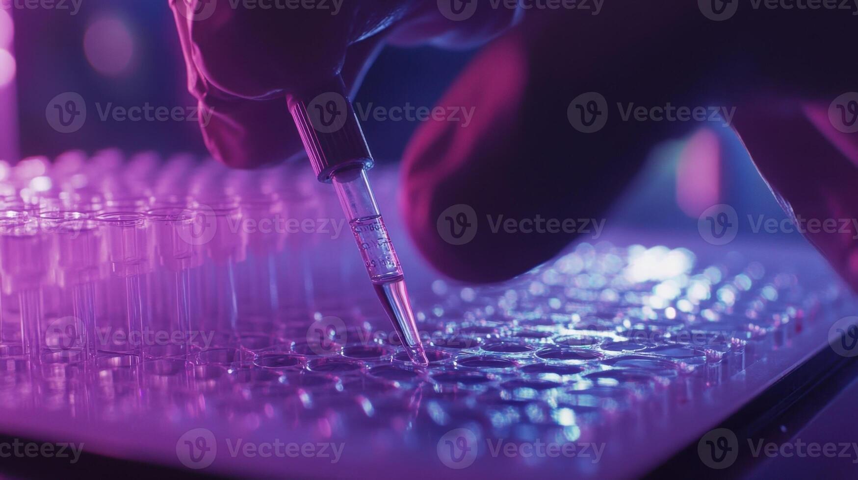 Scientist conducting experiment with pipette in laboratory photo