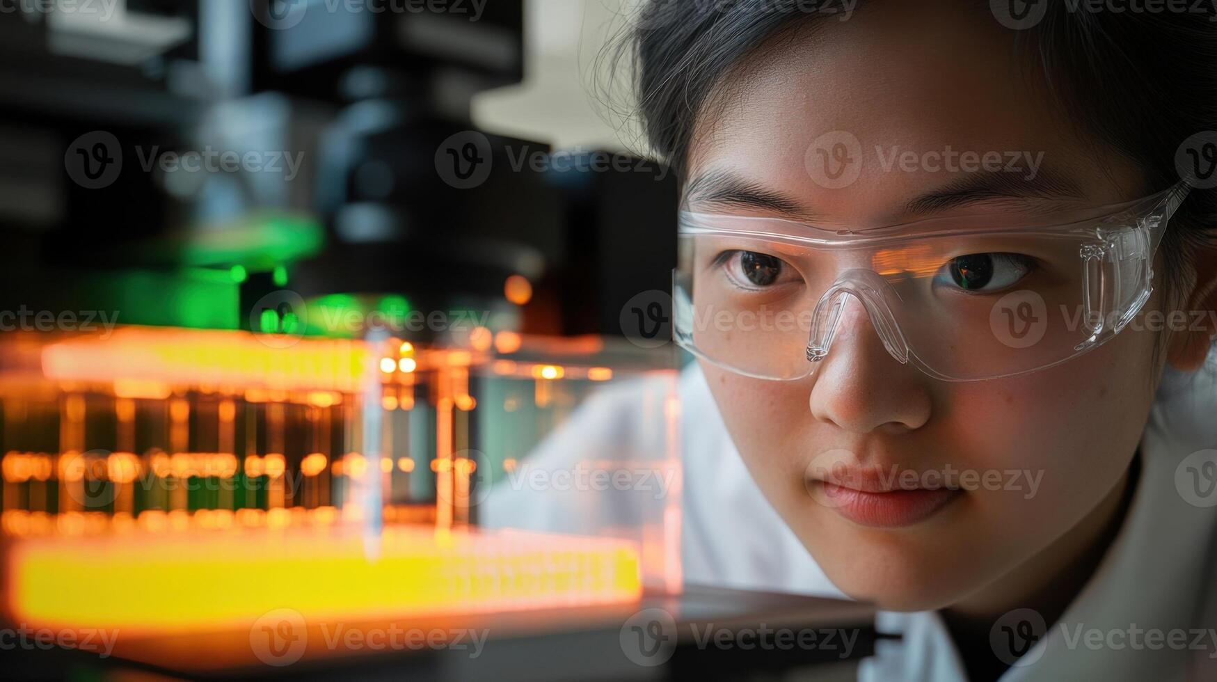 Scientist examining advanced laboratory equipment photo